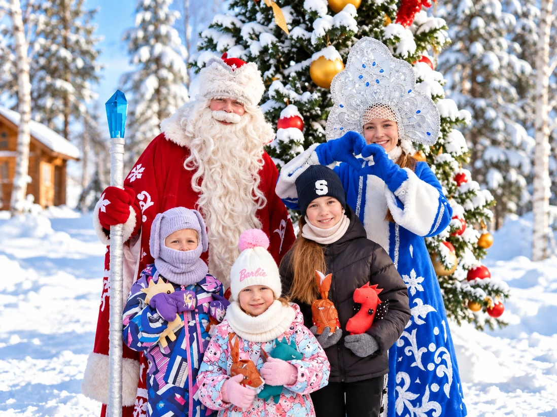 Новогодние гуляния с музыкой, хороводами и играми на празднике у фонаря