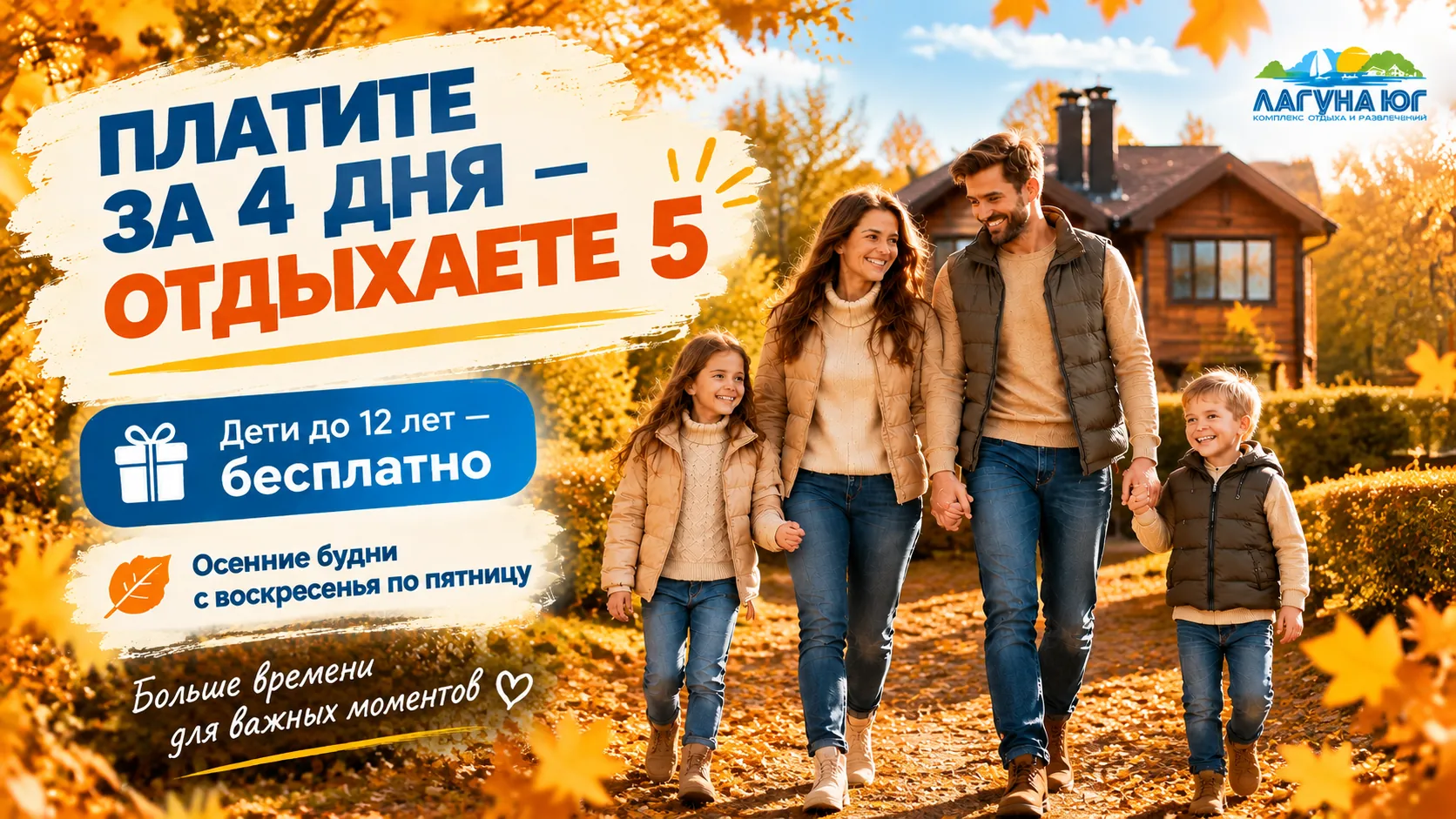 Осенний семейный отдых по акции 4+1 в «Лагуне Юг»